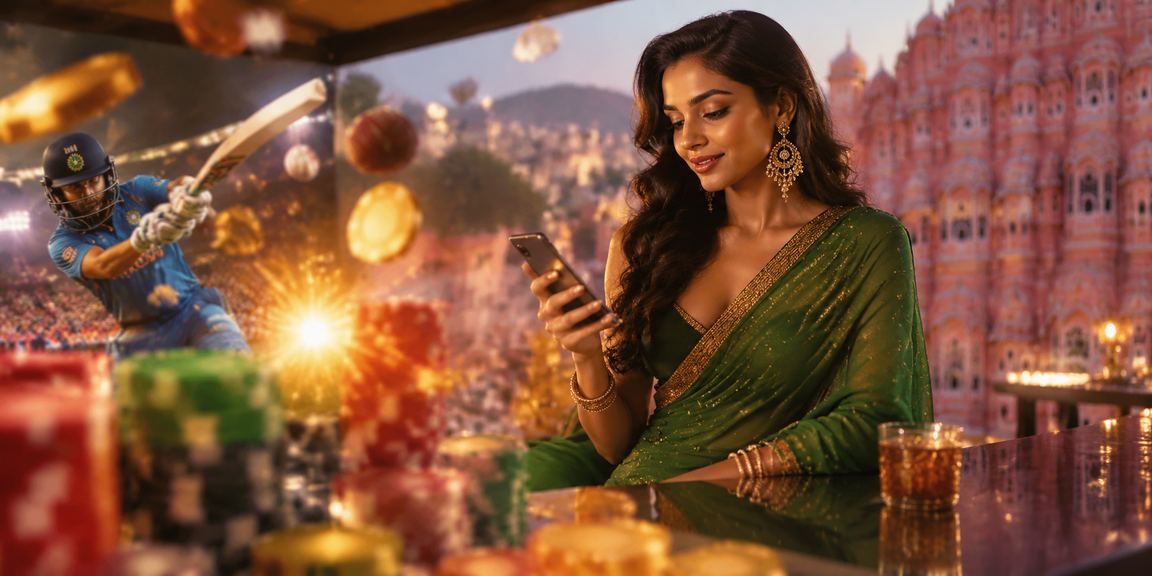 Indian woman enjoying Teen Patti game in Jaipur